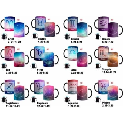 12 constellations Magic Starry Sky mugs heat changing color Tea Cup coffee mug best gift for your friends or kids