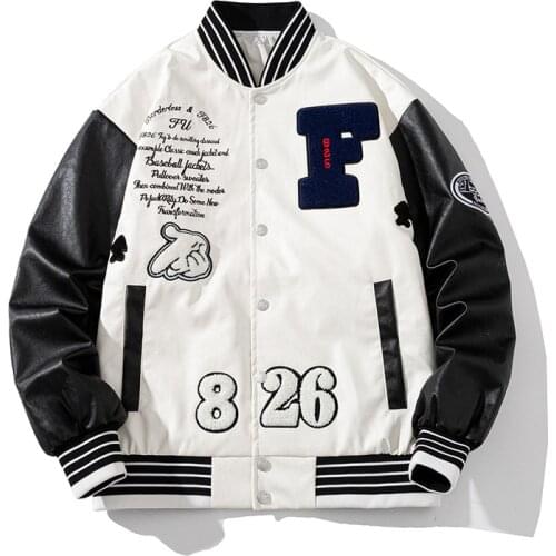 Varsity Jacket Men Women Patchwork Streetwear Baseball Jacket Hip Hop Letter Pu Leather Jacket Couple Clothes Korean High Street