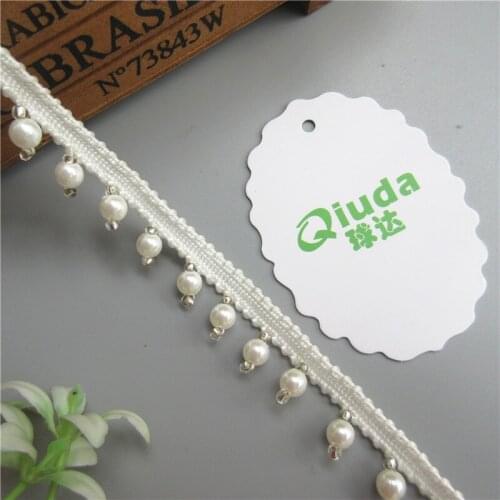 2 yard White Pearl Bead Tassel Embroidered Lace Trim Ribbon Fabric Handmade DIY Garment Sewing Craft For Costume Hat Decoration