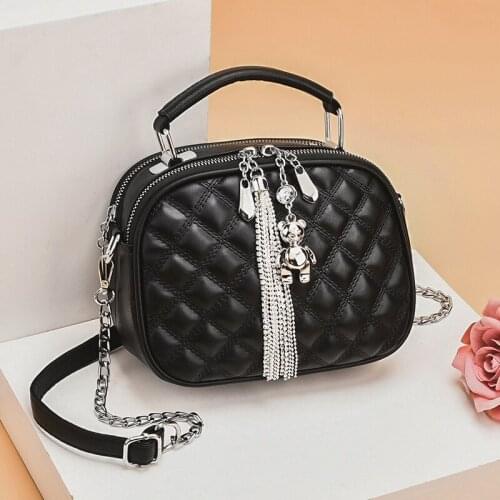 Little Bear Tassel Big Stomach King Leather Chain Shoulder Bags Multi-Layer Lingge Women Handbags Brand Designer Crossbody Bag