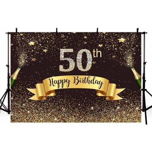 MEHOFOTO Gold Glitter Black Photography Backdrops 50th Happy Birthday Party Newborn Backdrop Photo Studio Fondali Fotografici