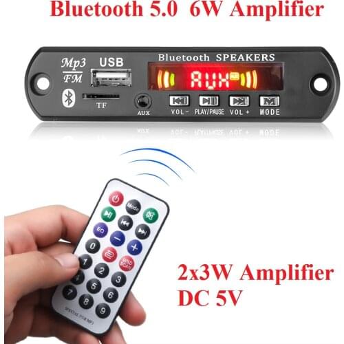 Kebidu Hands-free MP3 Player Decoder Board 5V 12V Bluetooth 5.0 6W Amplifier Car FM Radio Module Support FM TF USB AUX