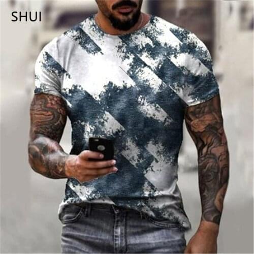 2021 Summer Harajuku Ethnic Style Mens Retro Oversized 3D Printed Round Neck T-shirt Fashion Casual Beach Wave Pattern Top