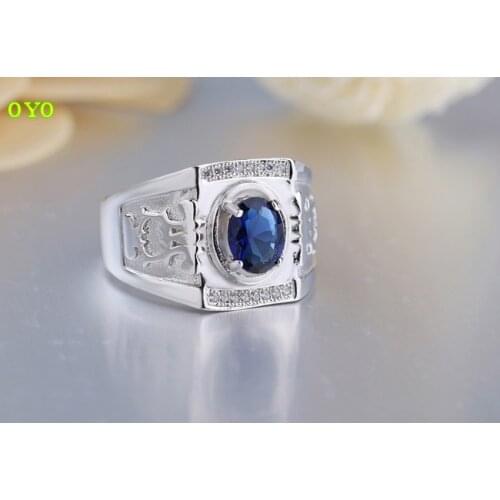 100%S925 sterling silver mens ring blue crystal ring fashion mens ring