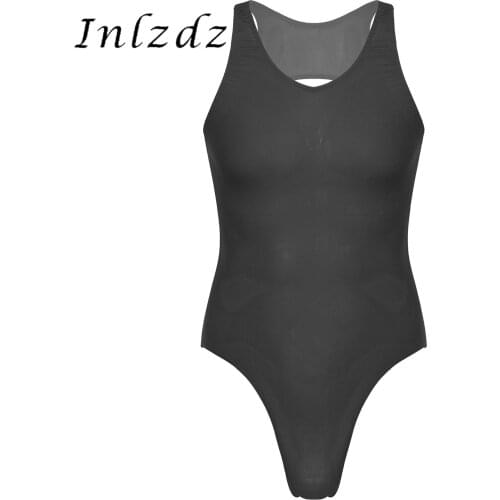 Mens Sexy Bodysuit Scoop Neck Sleeveless Backless Bodysuit Underwear Exercise Solid Color Cutout Gymnastic Leotard Swimsuit