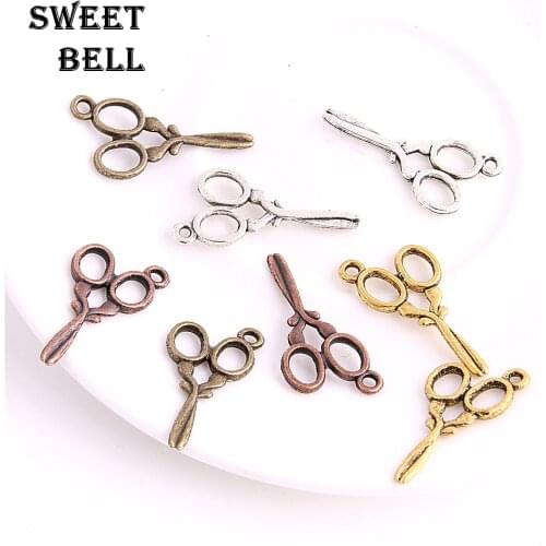 SWEET BELL 60pcs 15*30mm Antique Metal Alloy Small Scissors Charm Jewelry Pendants Charms D6165