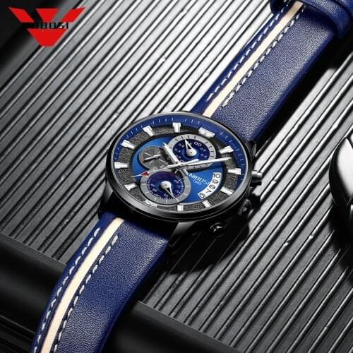 NIBOSI Fashion Mens Watch Top Brand Luxury Sport Quartz Clock Mens Watches Business Waterproof Leather Watches Relogio Masculino