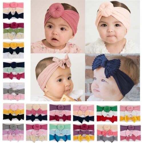 Yundfly New 3pcs/lot Baby Nylon Bow Headband Newborn Bowknot Round Ball Headwraps Girl Kids Hair Bands Cute Birthday Gifts