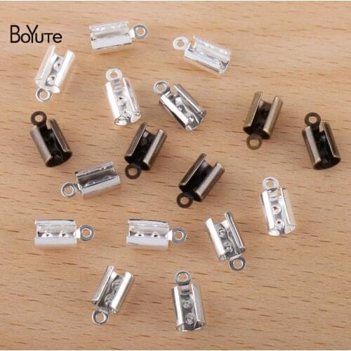 BoYuTe (100 Pieces/Lot) Fit 3MM 4MM Flat Leather Cord Joint Connectors Handmade Diy Metal Brass Jewelry Accessories Materials