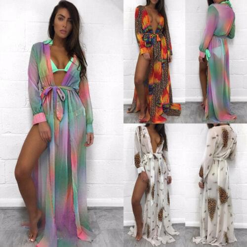 YHLZBNH Boho Beach Cover Up Tunic Pareos Bikini Kaftan Long Sleeve Beachwear Boho 3 Style Summer Swimsuit