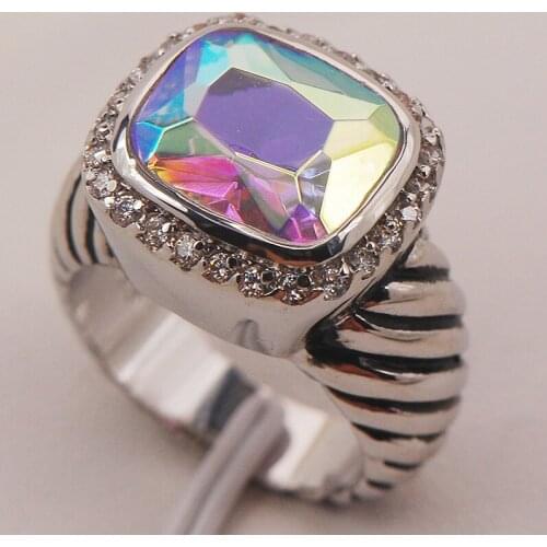 Rose Rainbow Mystic Crystal Zircon Fashion 925 Sterling Silver Ring Size 6 7 8 9 10 F644