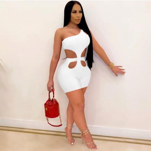 Adogirl Sexy Irregular One Shoulder Playsuit Woman Backless Cut Out Jumpsuits Sexy Club Outfits for 2021 Summer Bodycon Romper