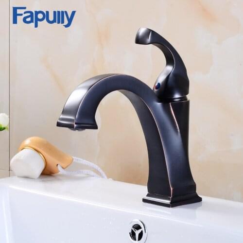 Fapully Bathroom Sink Faucet Deck Mounted Mixer Tap Single Handle Oil Rubbed Bronze Black Basin Faucet