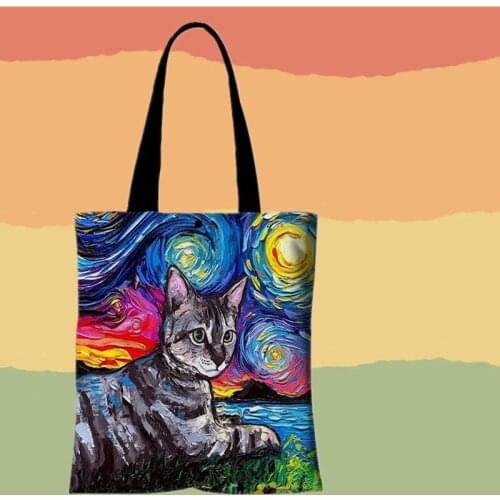 Oil Painting Shopping Bags Double Sided Womens Canvas Student Multifunction Beautifully Storage Shoulder Bag All-match Handbags