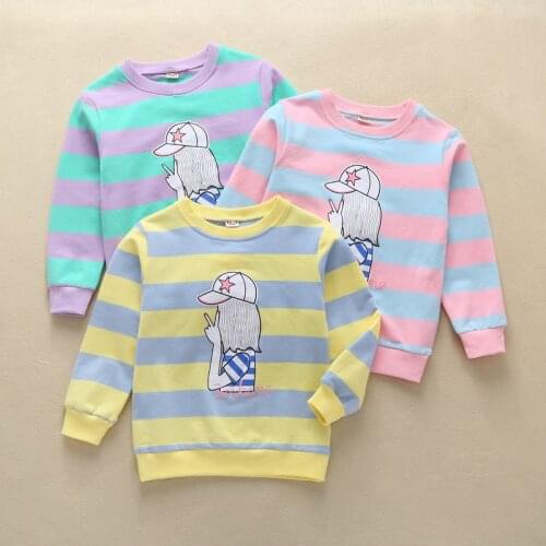 Girls' sweater autumn childrens cotton striped childrens cartoon long-sleeved tops spring autumn childrens clothing