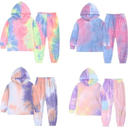 Tie Dyed Long Sleeved Hoodie+Pants Kids Sports Casual Clothes Suit Children Set Autumn Winter Baby Girls Boys Clothing Set