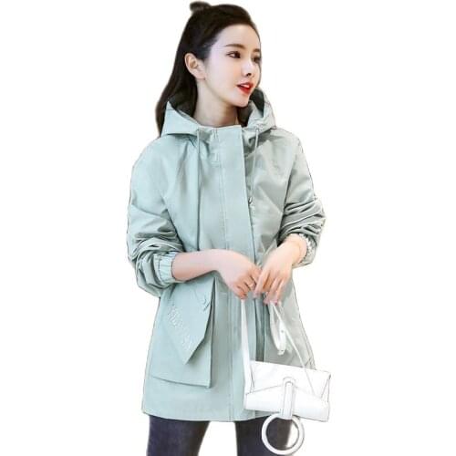 Women Windbreaker 2021Female Spring Autumn Double Layer With Lining Overcoat Long Sleeve Hooded Jacket Female All-match Coat C