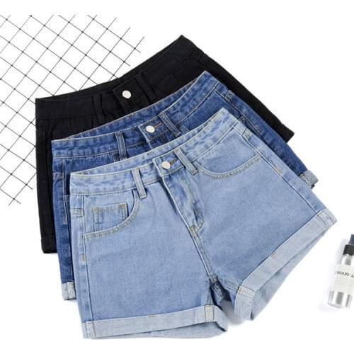 Ailegogo New Summer Women Wide Leg Classic High Waist Black Denim Shorts Casual Female Solid Color White Blue Loose Jeans Shorts