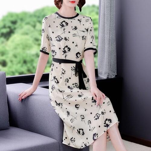 Summer Casual 3XL Plus Size Floral Beach Dress 2021 Vintage Print Mulberry Silk Midi Dress Women Elegant Bodycon Party Vestidos