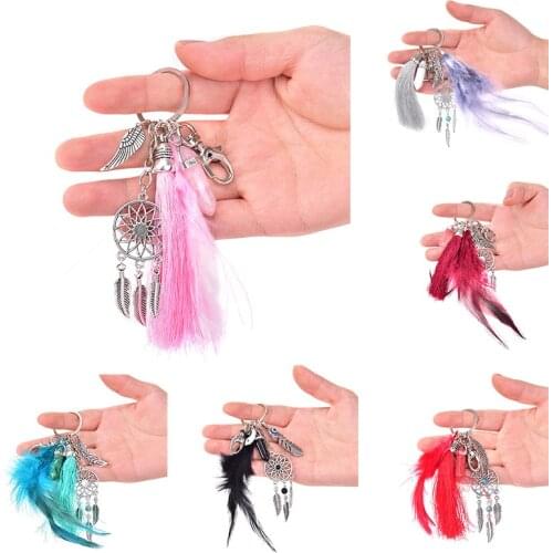 1pc Dream Catcher Keychain With Feathers Hanging Wind Window Car Hanging Decor Keyring Ornament Decoration Craft Gift