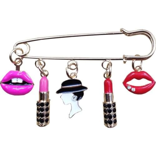 10 Styles Luxury Goods Elements Lipstick High-heeled Shoes KC Gold Plated Brooch Sexy Lady Women Girl Birthday Gift BK110-119