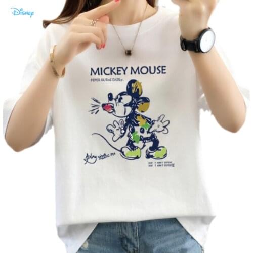 100% Cotton Disney Funny T Shirt for Women Short Sleeve S-3XL Oversize Tee Shirt Femme Streetwear Loose Y2K Top Mujer Summer