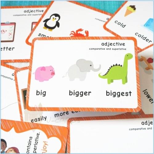 16 Groups 48 Words Comparative Adjective English Learning Cards for Preschool Children Early Educational Teaching Aids Word Card