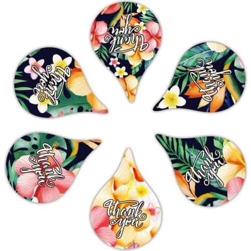2.5cm/3.8cm Drop Shape Thank You Sticker Plant Flower Pattern Holiday Festival Party Decoration Envelope Card Gift Wraps Label