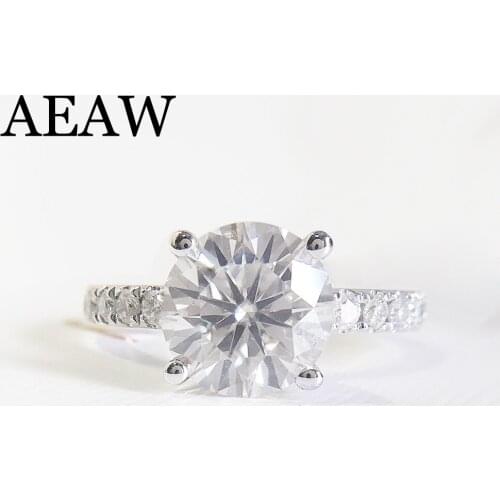 2.ct ct 8.0mm Brilliant Cut Moissanite Engagement Ring Setting with Side Stone Heart&Arrow Cut Stunning Test Positive Stunning