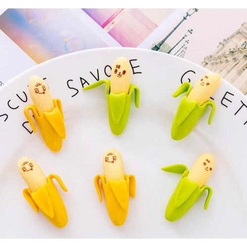 2 Pcs Creative Cute Banana Fruit Pencil Eraser Novelty Kids Student Learning Office Stationery
