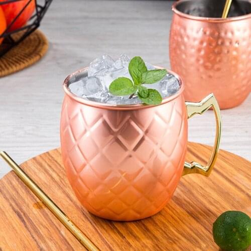 500Ml Plaid Moscow Mule Cup Bar Cocktail Cup 304 Stainless Steel Mug Cup Durable Drinking Set Wine Glass Beer Steins