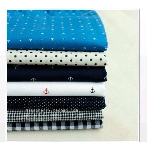 Navy Blue Chic Sailing Wind Printed Cotton Fabric Quarter Bundle DIY Patchwork Quilting Doll Toy Bedding Tecido 42*50cm 7pcs