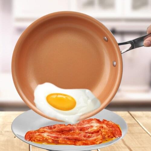 Non-stick Copper Frying Pan No Fumes With Ceramic Coating And Induction Cooking,Oven & Dishwasher Safe 12 Inches