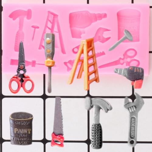 3D Repair Tools Silicone Mold Hammer Scissors Screw Shape Fondant Cake Decorating Tools Candy Resin Clay Chocolate Gumpaste Mold