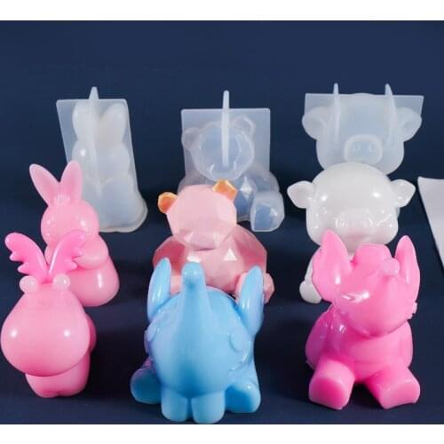 Animal Silicone Mold 3D Geometric Bear Cat Lion Silicone Mold for Keychain Pendant Jewelry Making Accessories Cake Mold