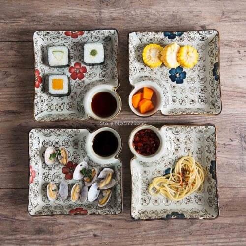 Ceramic Dish Dumplings Bowl Sushi Plate with Sauce Dish Kitchen Tableware Dinner Plates Dessert Cake Fruit Plate Tray