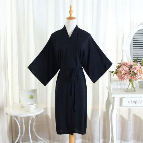 BALDAUREN Summer Solid Color Cotton Home Mid-Length Plain Kimono Cardigan Men And Women With The Same Bathrobe Robe
