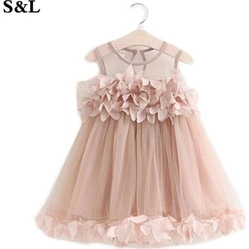 Summer Mesh Vest Girls Dress Baby Girl Princess Dress Fashion Sleeveless Petal Decoration Party Chlidren Clothes k1