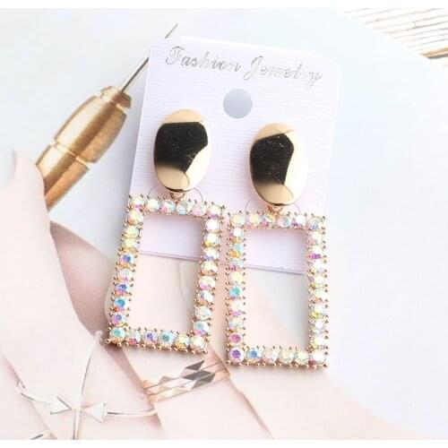 Lubov Shining Crystal Rhinestone Square Pendant Dangle Earrings Geometric Bijoux Acier Inoxydab Drop Earrings Women Jewelry Gift