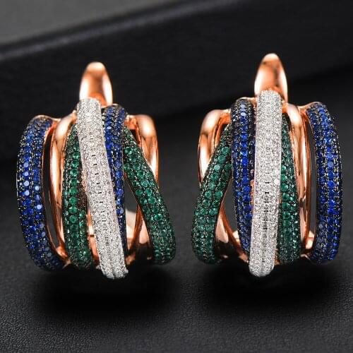 Missvikki Luxury Twist Braided Lines Colorful Full Mirco Pink Cubic Zirconia Setting European Wedding Earring Fashion Jewelry