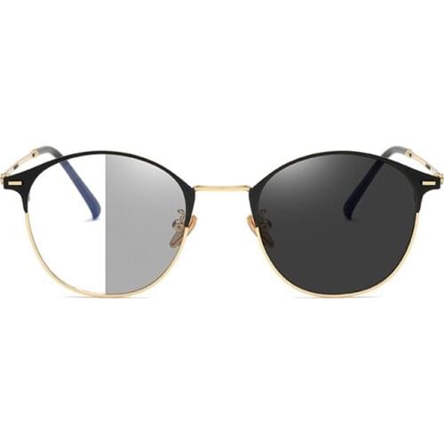 Fashion Round Transition Gray Eyeglasses Ultrathin Gold Black Photochromic Eyewear Anti Blue Ray Sunglasses Ultralight