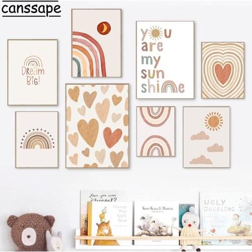 Nursery Wall Art Canvas Painting Heart Poster Rainbow Cloud Prints Sun Paintings Nordic Wall Pictures Kids Bedroom Decoration