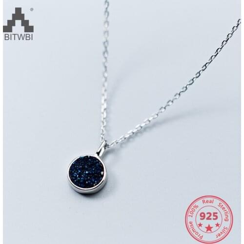 Real 100% 925 Sterling Silver Simple Fashion Blue Crystal Kyanite Pendants Adjustable Necklace Fine Jewelry for Women