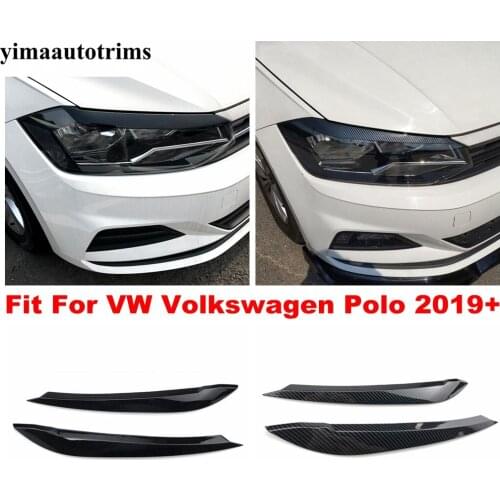 Front Head Lamp Light Eyebrow Eyelid Strip Cover Trim For VW Volkswagen Polo 2019 -2021 Black / Carbon Fiber Plastic Accessories