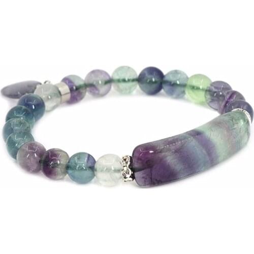 Romantic Style Silver Plated Love Heart and Geoemtric Fluorite Stone Bracelet for Valentines Day Jewelry
