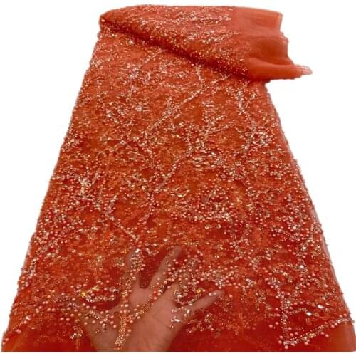 Luxury Handmade French Tulle Lace With Beads 2021 High Quality Sequins Embroidered African Lace Fabric Nigerian Laces RF-460