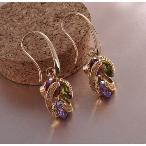 Retro Wedding Hoop Earrings Bohemian Women Rainbow Zirconium Flower Earrings Fashion Gold Color Earrings for Women