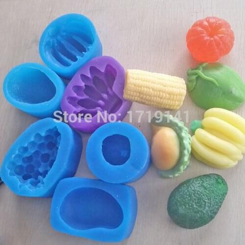 3D Fruit Silicone Mould Orange Grape Corn Banana Pears Apples Chocolate Wax Melts Mold Soap