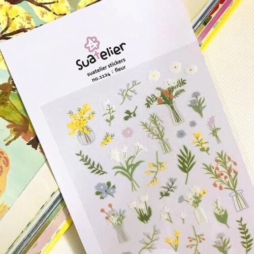 Suatelier Grass Flower Stickers Scrapbooking Material No.1124 Fleur Junk Journal Decoration Diary Card Making DIY Craft 2021