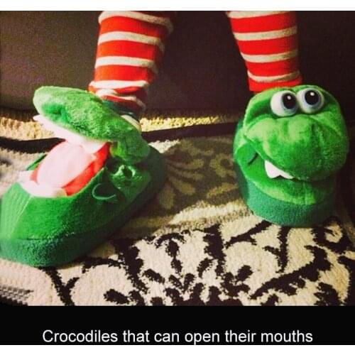 Winter Plush Cotton Slippers Women Men Anime Crocodile Open Mouth Cosplay Cartoon Slippers Household Shoes Funny Can Dance